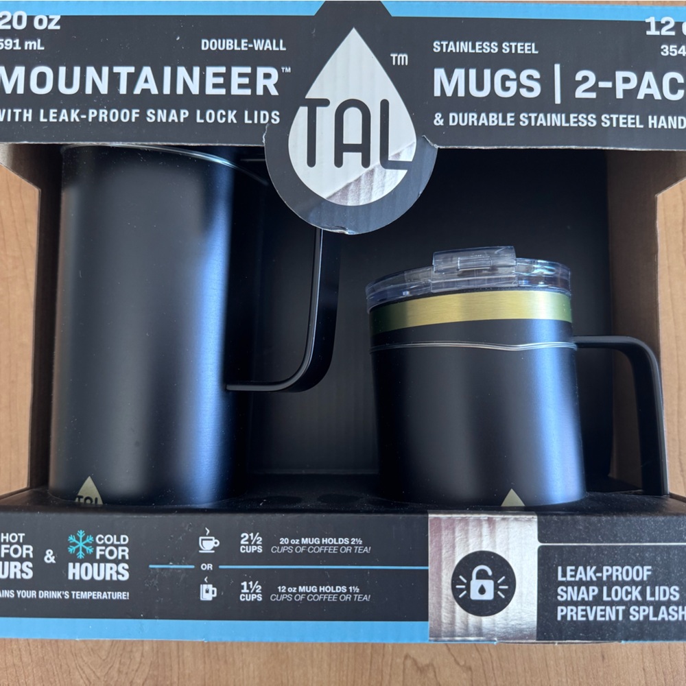 TAL Stainless Steel Mugs - Black and Green